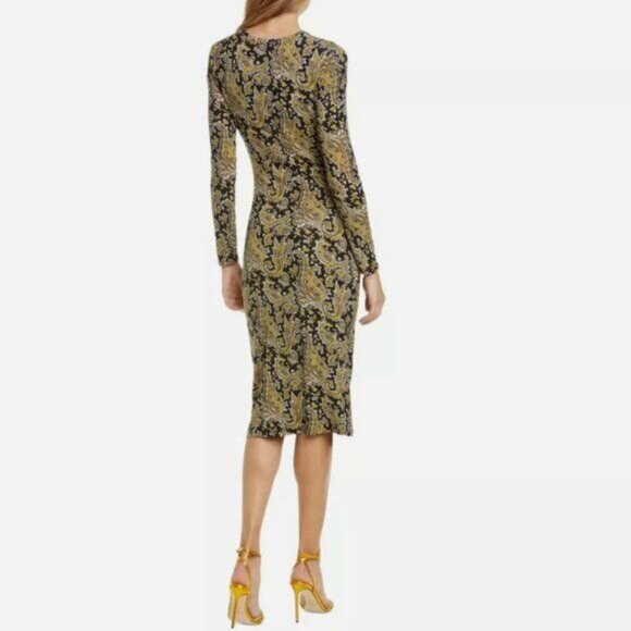 JOIE Aja Long-sleeve Paisley Midi Dress In Golden Hour - L - Picture 4 of 8